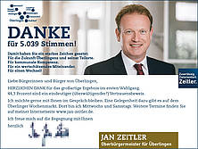 Anzeige in der sich Jan Zeitler für die über 5.000 Stimmen im ersten Wahlgang bedankt.