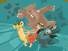 Bär, Elefant, Ziegenbock udn Prinzessin tanzen im virutellen Netz